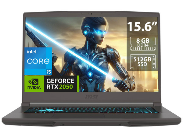 Laptop Gamer MSI Thin 15: 
Procesador Intel Core i5 12450H (hasta 4.4 GHz), 
Memoria de 8GB DDR4, 
SSD de 512GB, 
Pantalla de 15.6