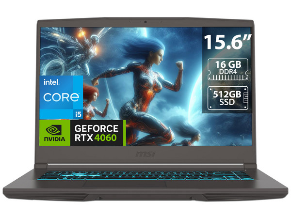 Laptop Gamer MSI Thin 15: 
Procesador Intel Core i5 13420H (hasta 4.6 GHz), 
Memoria de 16GB DDR4, 
SSD de 512GB, 
Pantalla de 15.6