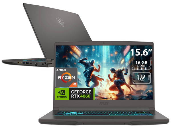 Laptop Gamer MSI Thin A15:
Procesador AMD Ryzen 9 8945HS (Hasta 5.2 GHz),
Memoria de 16GB DDR5,
SSD de 1TB,
Pantalla de 15.6