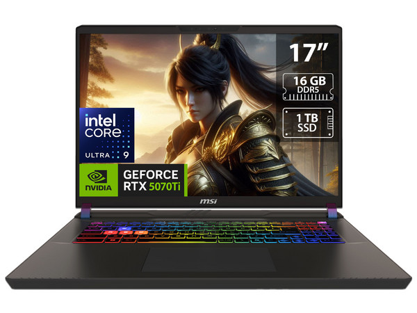 Laptop MSI Vector HX AI A2XW:
Procesador Intel Core Ultra 9 275HX (hasta 5.4 Ghz),
Memoria de 16GB DDR5,
SSD de 1TB,
Pantalla de 17