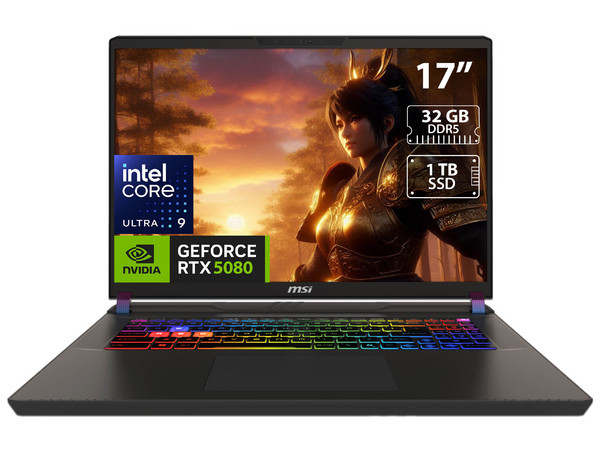 Laptop MSI Vector 17 HX AI A2XW:
Procesador Intel Core Ultra 9 275HX (hasta 5.4 GHz),
Memoria de 32GB DDR5,
SSD de 1TB,
Pantalla de 17