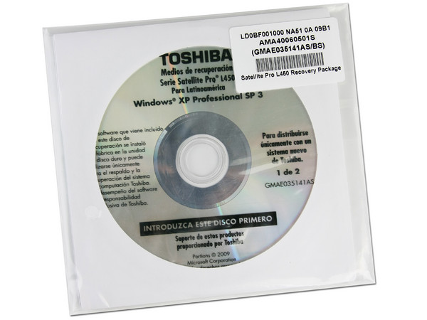 Laptop Toshiba Satellite Pro L450-SP2918R:
Procesador Intel Core 2 Duo T5870 (2.0GHz),
Memoria de 2GB DDR2, Disco Duro de 250GB,
Pantalla LCD de 15.6”, DVD/RW Super-Multi,
Red Inalámbrica 802.11b/g,
Windows 7 Profesional