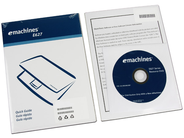 Portátil eMachines E627-5765:
Procesador AMD Athlon 64 TF-20 (1.6 GHz),
Memoria de 1GB DDR II, Disco Duro de 160GB,
Pantalla de 15.6