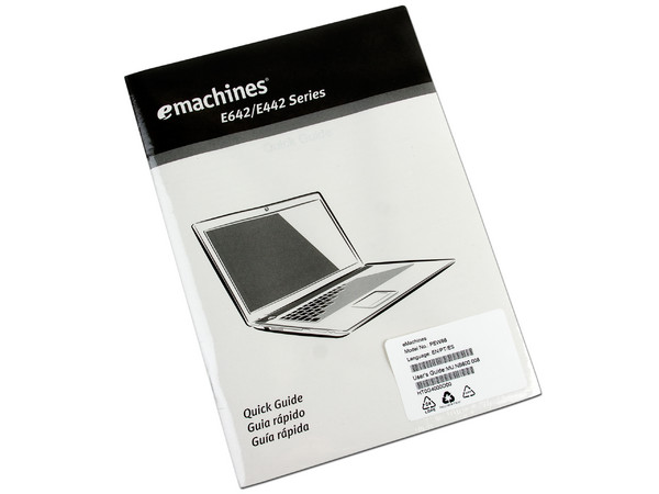 Laptop eMachines E442-V253:
Procesador AMD V140 (2.30 GHz),
Memoria de 2GB DDR3, Disco Duro de 250GB,
Video ATI Mobility Radeon HD 4250,
Pantalla de 15.6