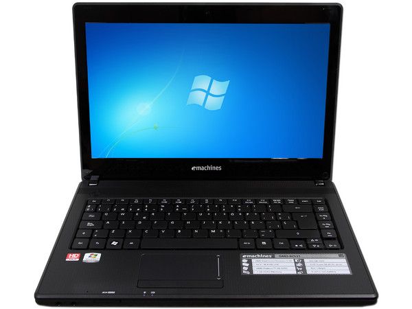 Laptop eMachines D443-BZ631:
Procesador AMD Dual-Core C-50 (1.0GHz),
Memoria de 1GB DDR3, Disco Duro de 320GB,
Pantalla LCD HD de 14