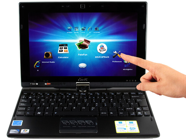 Netbook/Tablet Asus Eee PC T101MT:
Procesador Intel Atom N450 (1.66GHz),
Memoria de 1GB DDR2,  Disco Duro 160GB,
Pantalla de 10.1