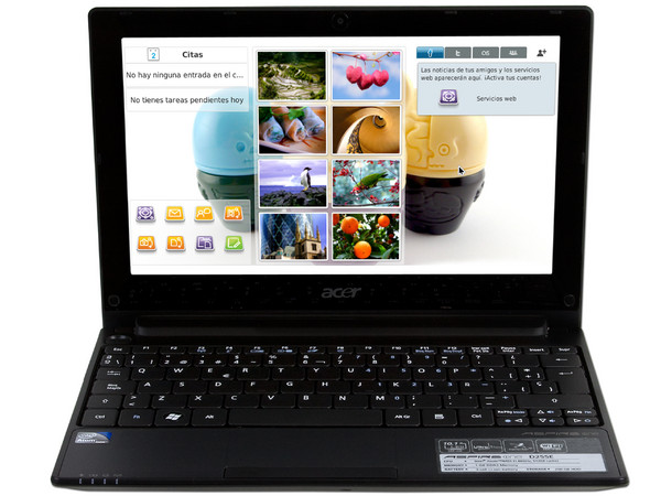 Netbook Acer Aspire ONE D255E-13836:
Procesador Intel Atom N455 (1.66GHz),
Memoria de 1GB DDR3,  Disco Duro 250GB,
Pantalla LED de 10.1