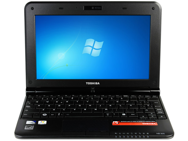 Netbook Toshiba NB305-SP2001M:
Procesador Intel Atom N450 (1.66 GHz),
Memoria de 1GB DDR II, Disco Duro 160GB,
Pantalla de 10.1