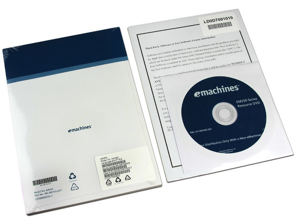 Netbook eMachines 250-1575:
Procesador Intel Atom N270 (1.60 GHz),
Memoria de 1GB DDR II,  Almacenamiento Interno 160GB,
Pantalla de 10.1