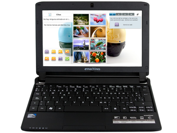 Netbook eMachines 350-2941:
Procesador Intel Atom N450 (1.66GHz),
Memoria de 1GB DDR2,  Disco Duro 160GB,
Pantalla LED de 10.1