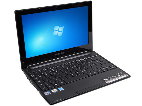 Netbook eMachines 355-1609:
Procesador Intel Atom N570 (1.66 GHz),
Memoria de 1GB DDR3, Disco Duro 250GB,
Pantalla LED de 10.1