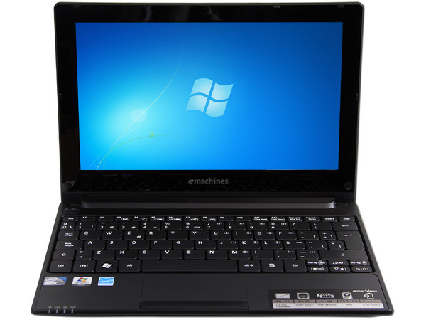 Netbook eMachines 355-1609:
Procesador Intel Atom N570 (1.66 GHz),
Memoria de 1GB DDR3, Disco Duro 250GB,
Pantalla LED de 10.1