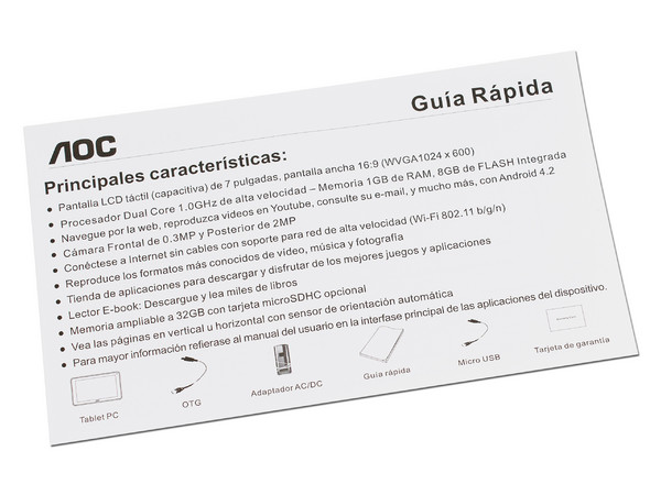 Tablet AOC D70G22 con Android 4.0 Wi-Fi, 2 Cámaras, Pantalla Multitouch de 7