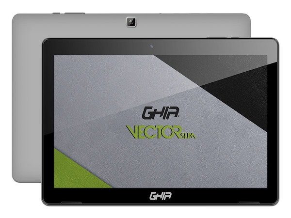 Tablet GHIA Vector Slim GTVR10SG, 
Procesador Quad-Core (1.7 GHz), 
Memoria RAM de 1GB, Almacenamiento de 16GB, 
Pantalla LED Multi touch de 10.1