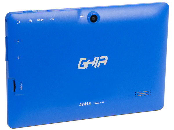Tablet GHIA Any QUATTRO+ 47418,
Procesador Cortex A33 Quad Core (1.3GHz),
Memoria RAM de 1GB, Almacenamiento 8GB,
Pantalla Multi-touch de 7