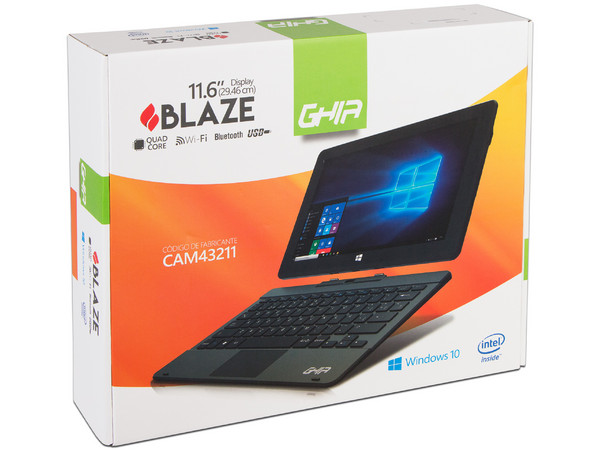 Laptop 2 en 1 GHIA Blaze:
Procesador Intel Atom Z8350 (hasta 1.92 GHz),
Memoria de 2GB LPDDR3,
Almacenamiento de 32GB,
Pantalla de 11.6