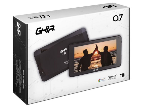 Tablet GHIA A7: 
Procesador Quad Core (hasta 1.5 GHz), 
Memoria RAM de 2GB, Almacenamiento de 16GB, 
Pantalla LED Multi Touch de 7