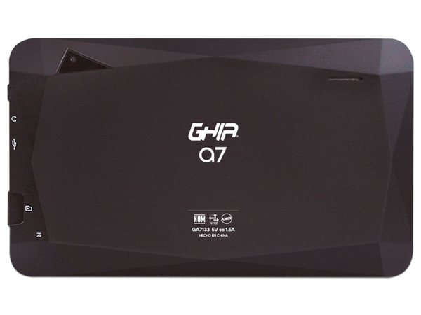 Tablet GHIA A7: 
Procesador Quad Core (hasta 1.5 GHz), 
Memoria RAM de 2GB, Almacenamiento de 16GB, 
Pantalla LED Multi Touch de 7