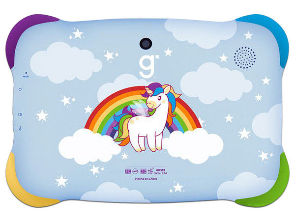 Tablet GHIA KIDS Unicornio:
Procesador Penta-Core (hasta 1.8 GHz), 
Memoria RAM de 4GB, Almacenamiento de 64GB, 
Pantalla LED Multi-Touch de 7