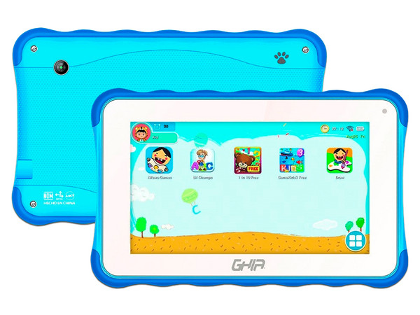 Tablet GHIA 7 Toddler GT133A:
Procesador A133 Quad Core (hasta 1.5GHz),
Memoria RAM de 1GB, Almacenamiento de 16GB,
Pantalla LED Multi Touch de 7