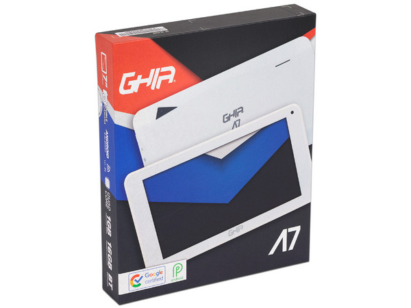 Tablet Ghia A7:
Procesador Quad Core (1.5 GHz),
Memoria RAM de 1GB, Almacenamiento de 16GB,
Soporta microSD, Pantalla de 7