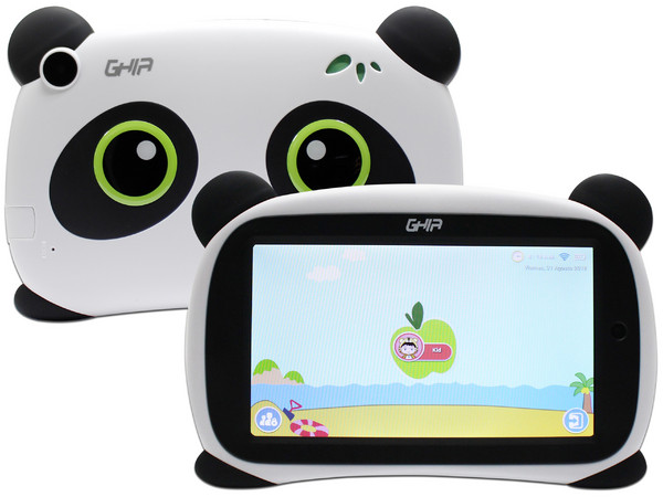 Tablet GHIA Kids Panda 7:
Procesador Quad-Core (1.2 GHz),
Memoria RAM de 1GB, Almacenamiento de 8GB,
Soporta microSD, Pantalla de 7