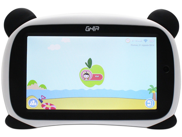 Tablet GHIA Kids Panda 7:
Procesador Quad-Core (1.2 GHz),
Memoria RAM de 1GB, Almacenamiento de 8GB,
Soporta microSD, Pantalla de 7