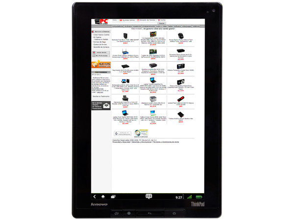 Tablet ThinkPad Lenovo con Android 3.0 (Honeycomb), Wi-Fi, 2 Cámaras, Pantalla LED IPS Multitouch de 10.1