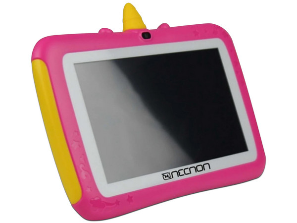 Tablet Necnon Kids M002U-2T:
Procesador Quad Core (1.8 GHz),
Memoria RAM de 1GB, Almacenamiento de 16GB,
Soporta Micro SD, Pantalla de 7