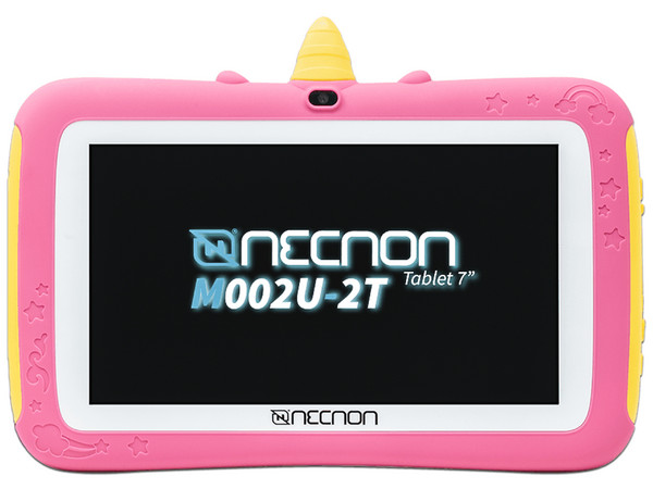 Tablet Necnon Kids M002U-2T:
Procesador Quad Core (1.8 GHz),
Memoria RAM de 1GB, Almacenamiento de 16GB,
Soporta Micro SD, Pantalla de 7