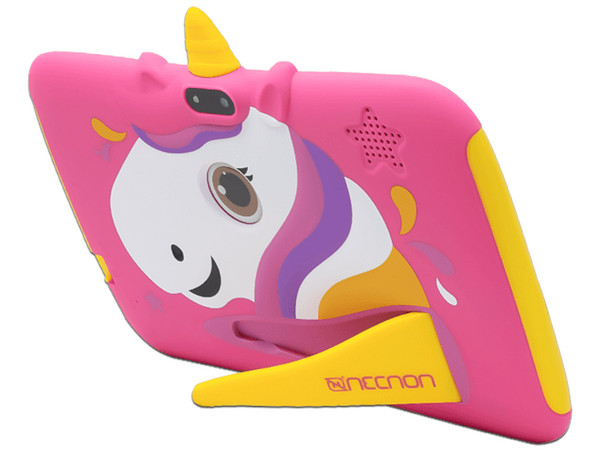 Tablet Necnon Kids M002U-2T:
Procesador Quad Core (1.8 GHz),
Memoria RAM de 1GB, Almacenamiento de 16GB,
Soporta Micro SD, Pantalla de 7