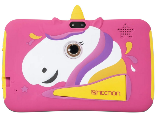Tablet Necnon Kids M002U-2T:
Procesador Quad Core (1.8 GHz),
Memoria RAM de 1GB, Almacenamiento de 16GB,
Soporta Micro SD, Pantalla de 7
