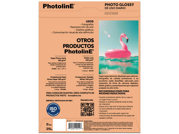 Papel Fotográfico Kronaline PH202, Tamaño Carta, Paquete de 50 hojas.