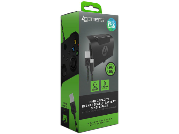 Batería recargable de alta capacidad para controles Xbox One y Series X|S, con hasta 25 horas de uso. Incluye cable de 2 metros para jugar mientras carga