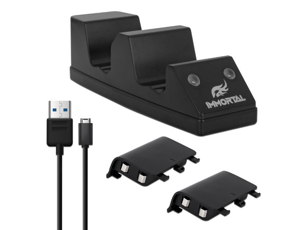Cargador Dual Xbox IMMORTAL IMGXBC3, 5VCC y 2A, Color Negro.