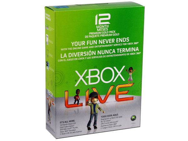 Paquete Premium Gold Pack 12 meses Xbox Live + 200 Microsoft points + Audífonos para Xbox 360
