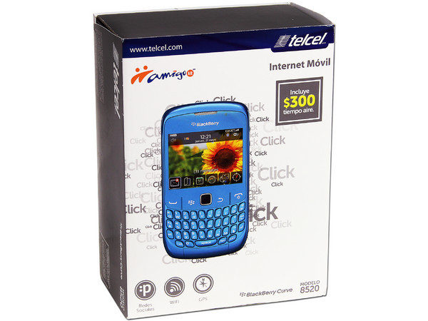Smartphone BlackBerry Curve 8520 con teclado QWERTY, Cámara de 2 MP y Chat móvil. Color Sky Blu. Región 4