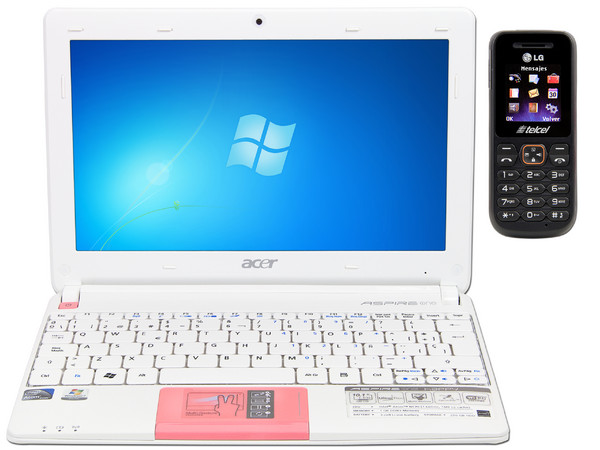 Celular LG A100a. Región 4 + Netbook Acer Aspire ONE HAPPY 2: Procesador Intel Atom N570 (1.66GHz), Memoria de 1GB DDR3, Disco Duro de 250GB, Pantalla LED de 10.1
