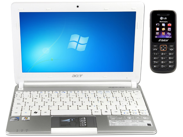 Celular LG A100a. Región 4 + Netbook Acer Aspire One D257-1689: Procesador Intel Atom N570 (1.66GHz), Memoria de 1GB DDR3, Disco Duro 250GB, Pantalla LED de 10.1