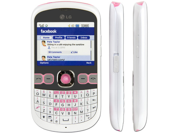 Celular LG C305 con teclado Qwerty, cámara de 2 MP y conexión WiFi para que estés al día con las redes sociales, radio FM. Región 4. Color Blanco con Rosa.