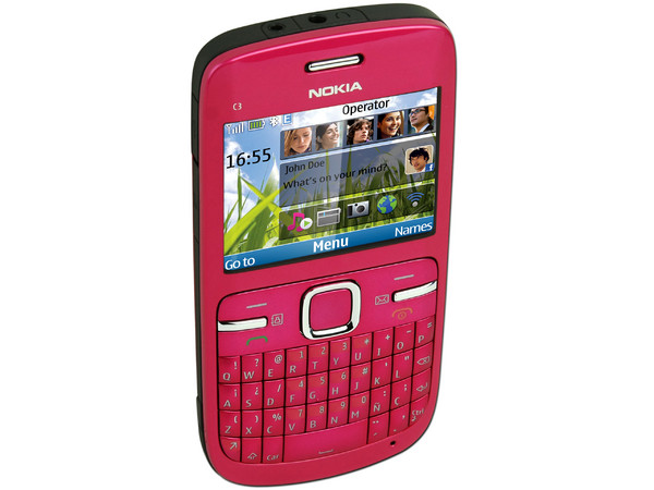 Celular Nokia C3 con teclado QWERTY, cámara de 2 MP y conexión Wi-Fi. Color Rosa. Región 4