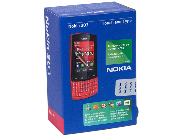 Celular Nokia 303 con teclado QWERTY y Pantalla Touch, cámara de 3.2 MP y conexión Wi-Fi, S.O. Symbian S40. Color Rojo. Región 4