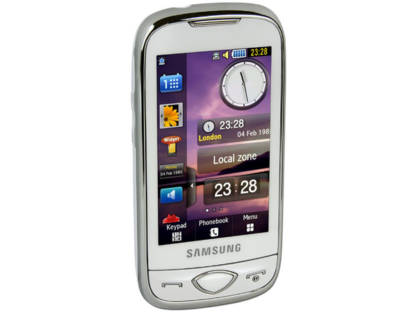 Celular Samsung S5560 Tocco con pantalla touch, camara de 5 MP, radio FM y conexión Wi-Fi. Color Blanco. Región 4