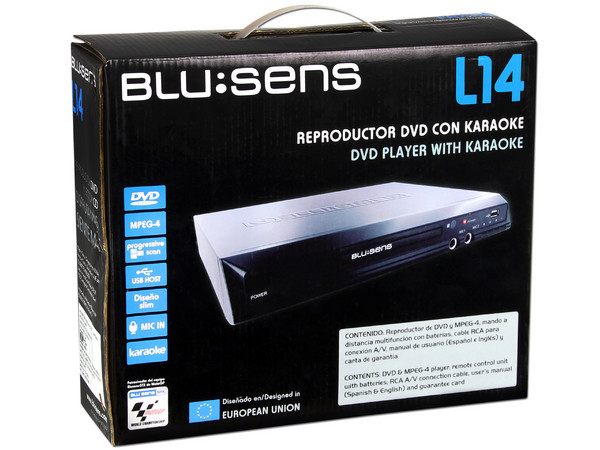 Reproductor de DVDs Blu:sens modelo L14 con función de karaoke y lector de USB.