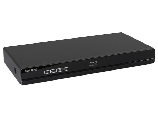 Reproductor Blu-ray Samsung Full HD 1080p, DVD escalable a 1080p, Dolby True-HD, Dolby Digital, dts HD, acabado en negro brillante.