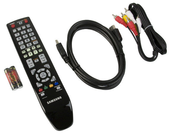 Reproductor Blu-ray Samsung Full HD 1080p, DVD escalable a 1080p, Dolby True-HD, Dolby Digital, dts HD, acabado en negro brillante.