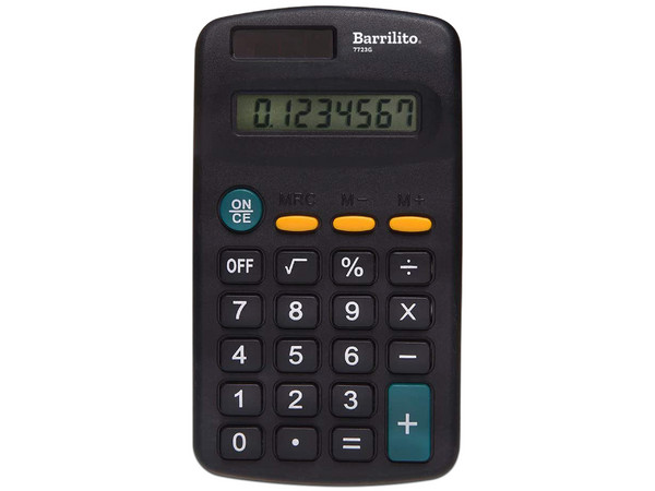 Calculadora de bolsillo Barrilito, 12 dígitos, Color Negro.