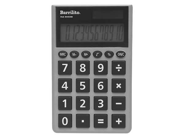 Calculadora de bolsillo Barrilito con doble fuente de poder, 12 dígitos. Color Negro