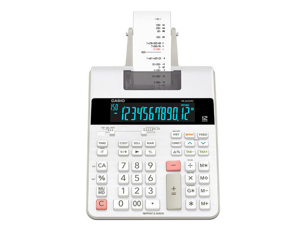 Calculadora de impresión Casio de 12 dígitos, reloj y calendario.