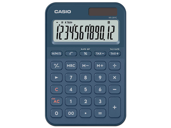Calculadora de Bolsillo Casio MS-20YC-NY-W-MP, 12 Dígitos, Panel Solar. Color Azul Marino.